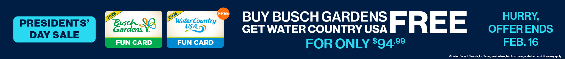Buy Busch Gardens Get Water Country USA FREE for only $94.99