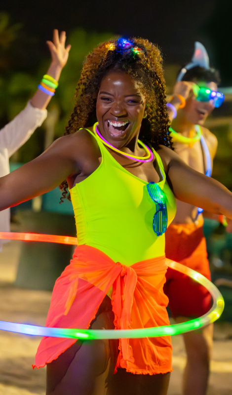 Woman with hula hoop at AquaGlow