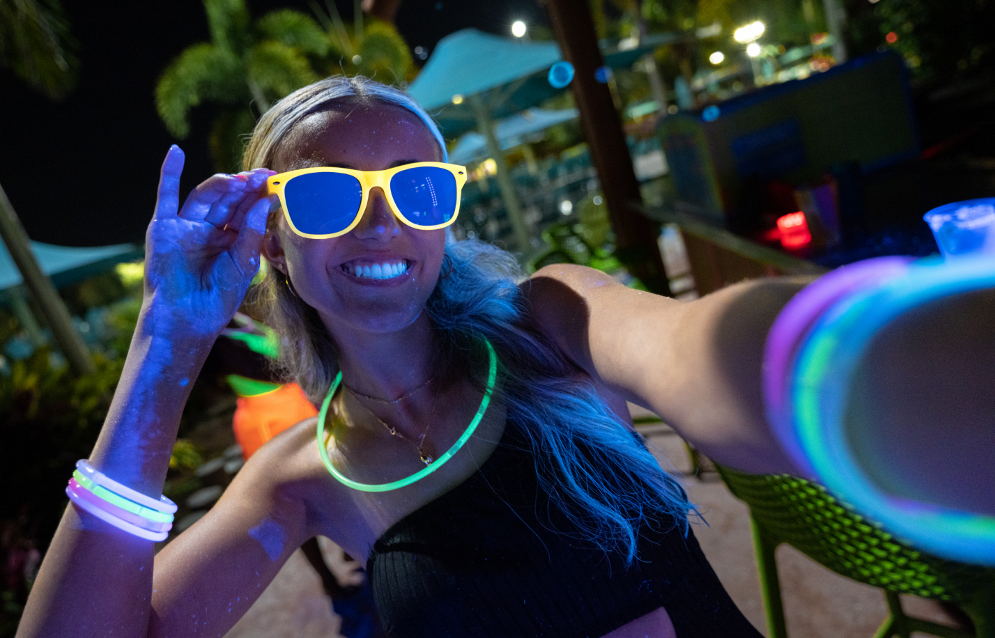 Woman wearing neon accessories