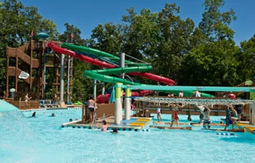 Rock-n-Roll Island water slides, activity pool and lazy river at Water Country USA