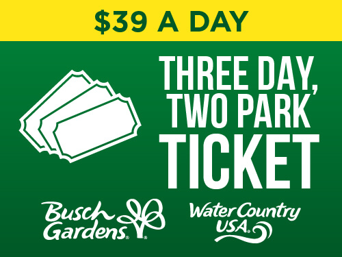Busch Gardens Williamsburg & Water Country USA Three Day, Two Park Ticket